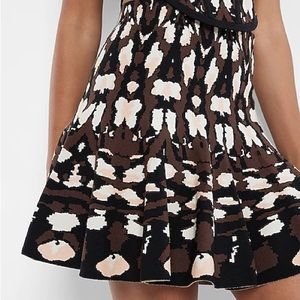 Body Contour Super High Waisted Abstract Print Ruffle Mini Sweater Skirt